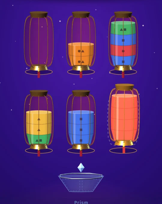 A finished red lantern lifts off the board into the night sky.